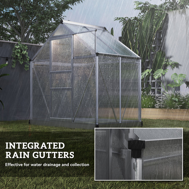 Walk In Polycarbonate Greenhouse With Aluminium Frame And Sliding Door 6x4ft Silver AOSOM