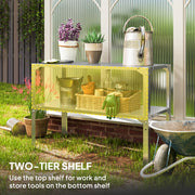 2 Tier Galvanised Steel Potting Bench Table With Storage Shelf for Garden and Greenhouse by Outsunny