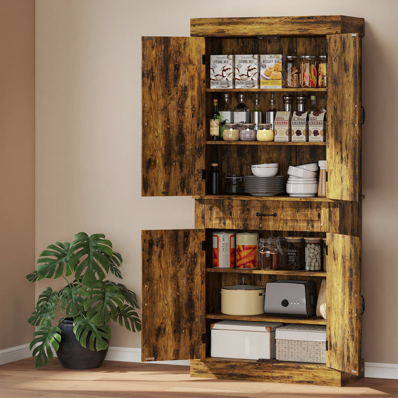 Tall Kitchen Cupboard with Adjustable Shelves and Drawer for Organised Storage Brown