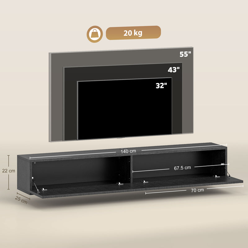 Floating TV Stand for TVs up to 72 Inches with Hidden Storage and Cable Management Black