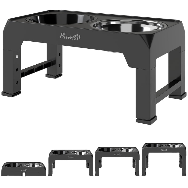 Foldable Elevated Dog Bowl Stand With Slow Feeder And 4 Heights For All Breeds Grey
