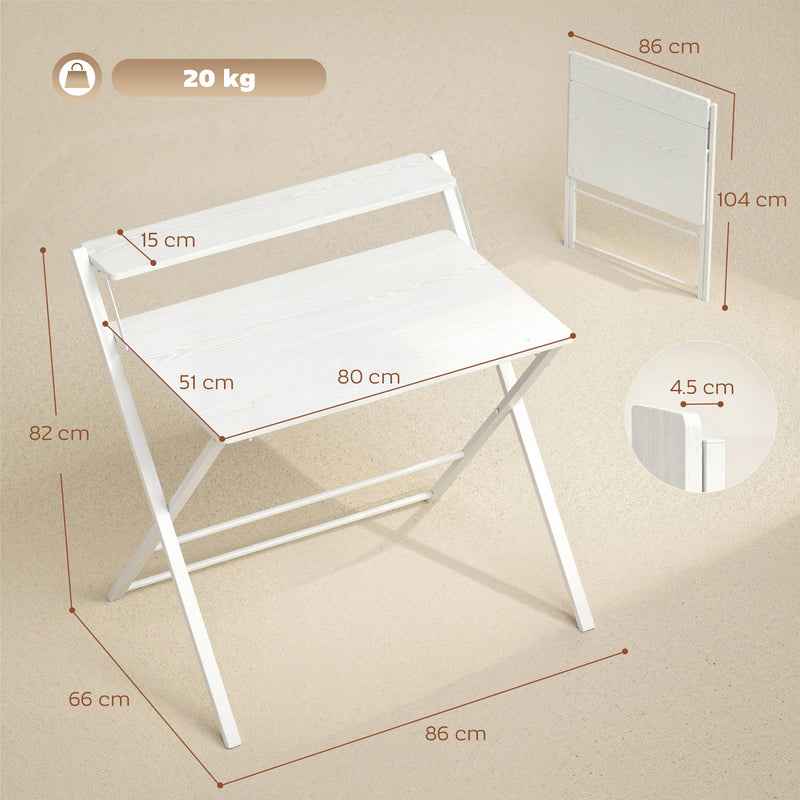 Folding Study Desk with Shelf for Small Spaces and Easy Storage White AOSOM