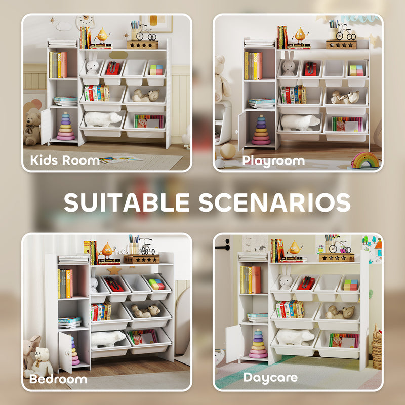 Kids Toy Storage Unit with 8 Removable Bins and Shelves Ideal for Playroom Organisation White AOSOM