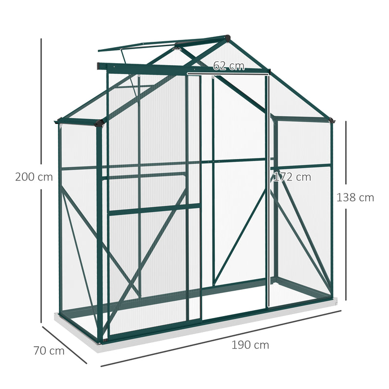 Walk In Polycarbonate Greenhouse With Sliding Door Rain Gutter And Base Frame Green