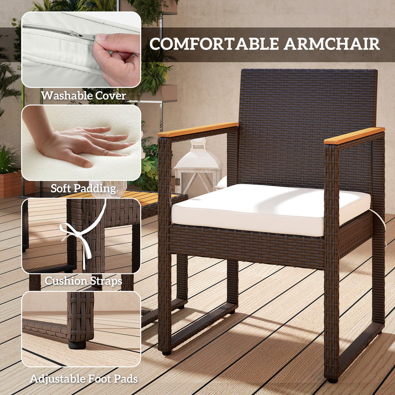 White 3 Piece Rattan Garden Chair Set with Side Table for Outdoors by Outsunny