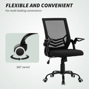 Ergonomic Mesh Office Chair With Flip Up Arms And Lumbar Support For Home Desk, Black