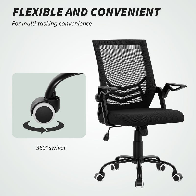 Ergonomic Mesh Office Chair With Flip Up Arms And Lumbar Support For Home Desk, Black