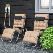 2 Piece Reclining Zero Gravity Sun Loungers with Cushions Khaki by Outsunny