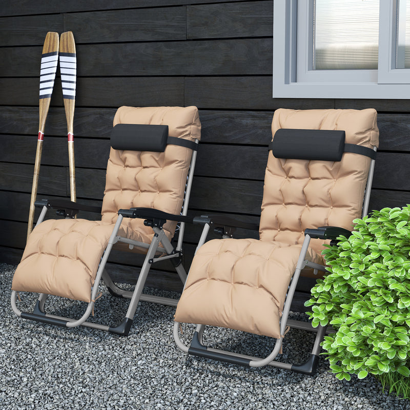 2 Piece Reclining Zero Gravity Sun Loungers with Cushions Khaki by Outsunny
