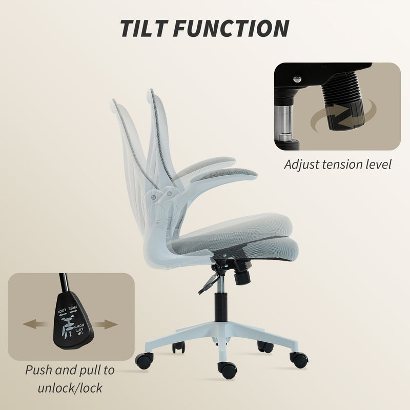 Ergonomic Mesh Office Chair with Foldable Backrest for Home or Office Use Light Grey AOSOM