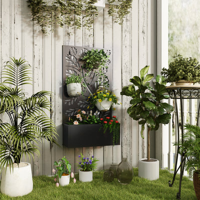 Black Outdoor Metal Planter With Trellis Ideal For Climbing Plants And Garden Display