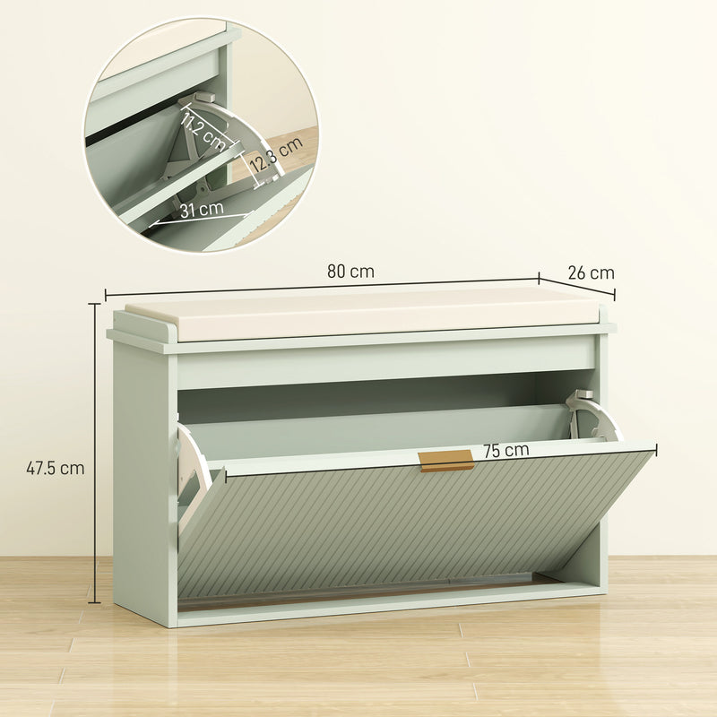 Green Shoe Storage Bench with Padded Seat and Eight Compartments by HOMCOM