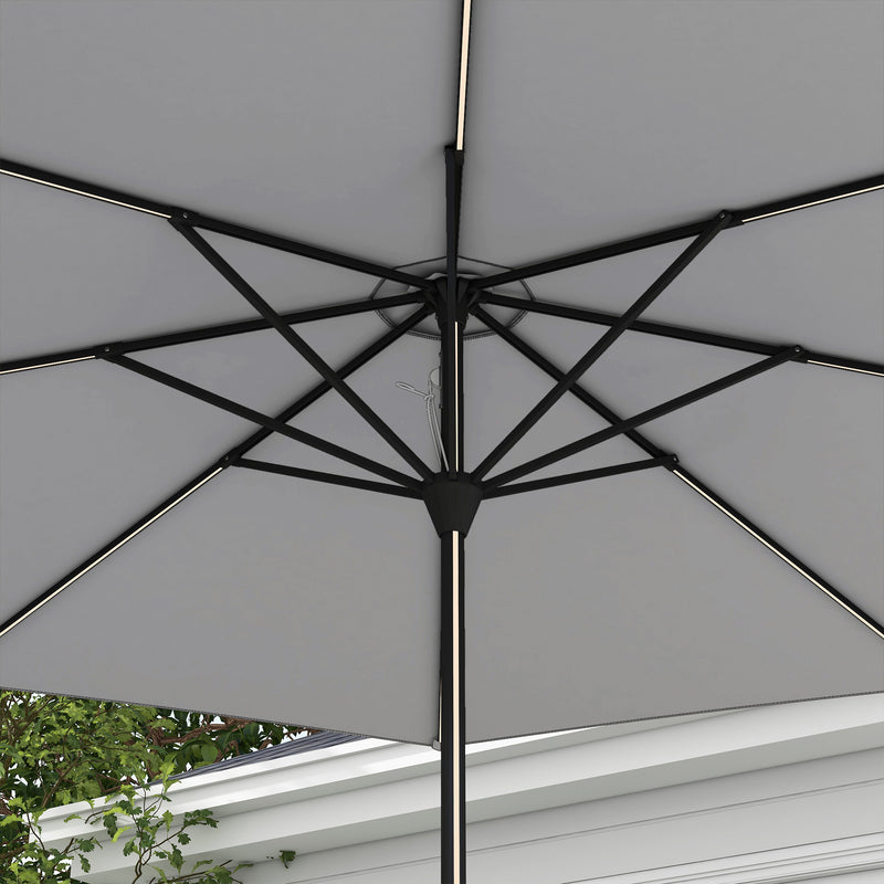 Light Grey 265cm Garden Parasol With LED Lights for Shaded Outdoor Seating