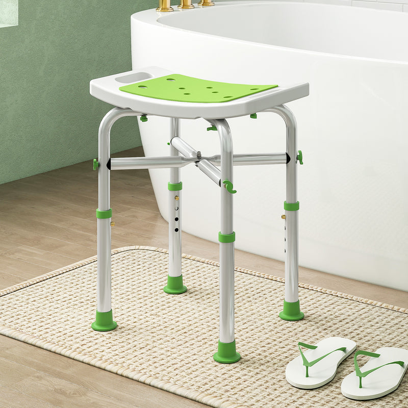 Adjustable Height Aluminium Shower Stool With Non Slip Feet For Bathroom Safety Green