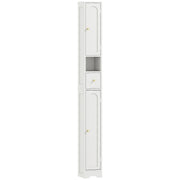 Tall Bathroom Storage Cabinet with Arched Doors for Towels and Toiletries, White