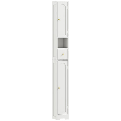 Tall Bathroom Storage Cabinet with Arched Doors for Towels and Toiletries, White