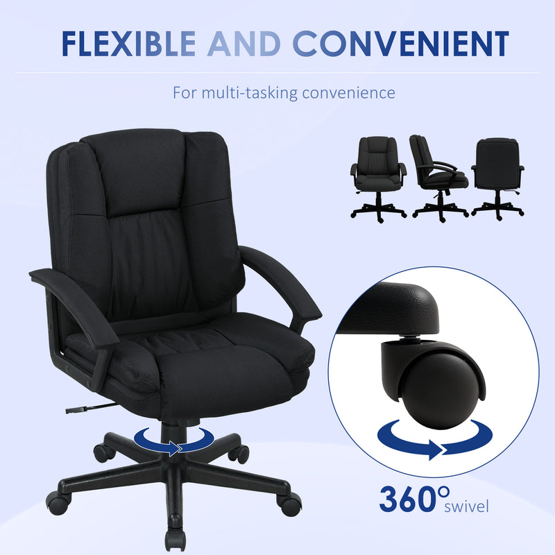 Linen Look Ergonomic Office Chair With Padded Seat For Home Or Work Use Black