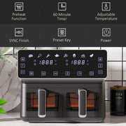 Dual Basket Air Fryer Oven 8L with Digital Display for Healthy Cooking 2500W Silver