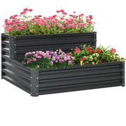 Dark Grey 2 Tier Raised Garden Bed With Open Bottom For Growing Vegetables And Herbs