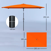 Orange 3x2m Rectangular Patio Parasol with Tilt Crank Aluminium Canopy by Outsunny