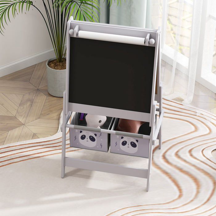 Grey 3-in-1 Kids Art Easel with Paper Roll and Storage by AIYAPLAY