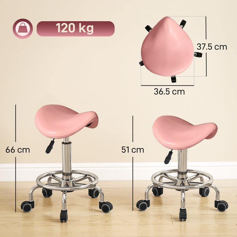 Ergonomic Saddle Stool for Home Office or Salon with Adjustable Height Pink AOSOM