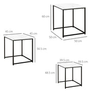 Set of 3 Nesting Side Tables with Marble Effect Ideal for Living Room Storage White