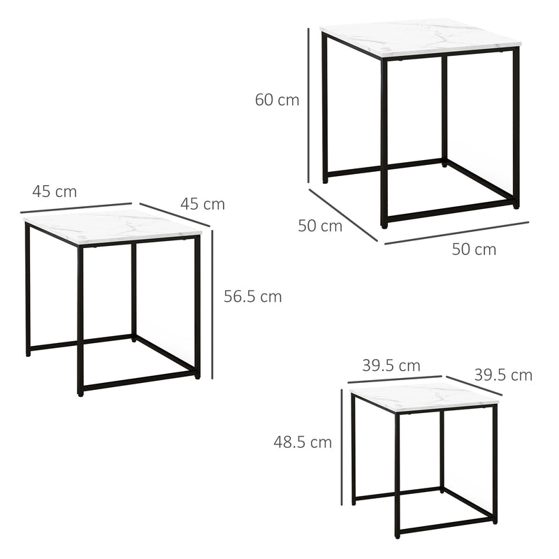 Set of 3 Nesting Side Tables with Marble Effect Ideal for Living Room Storage White