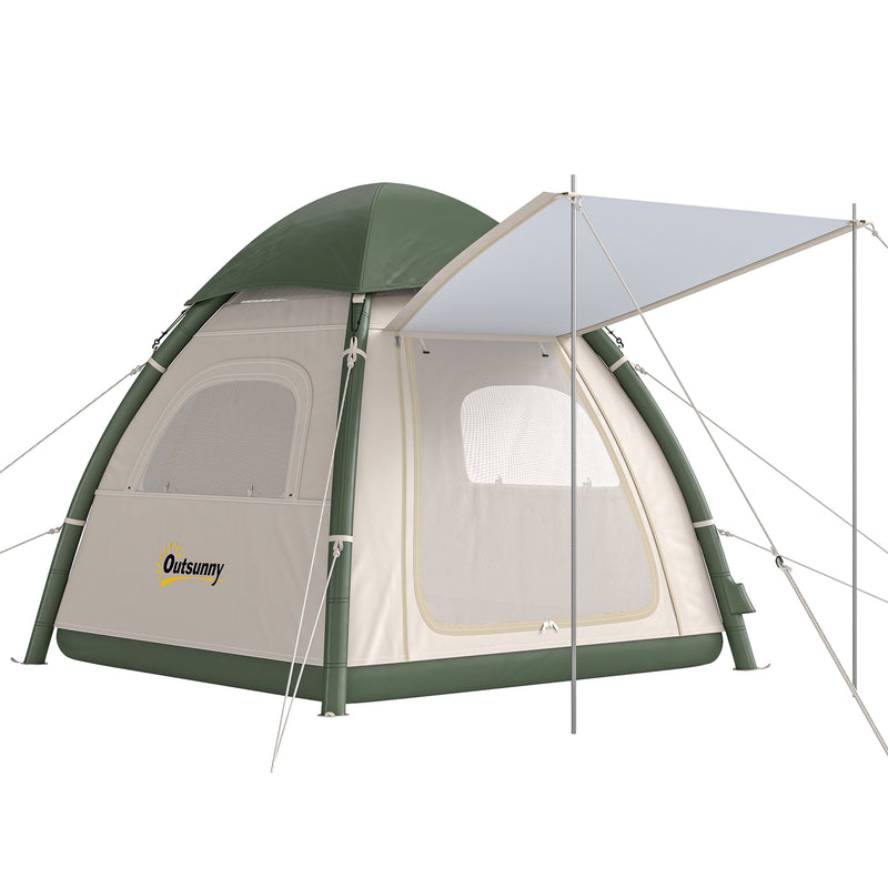 Inflatable Camping Tent with Fast 2 Minute Setup and Standing Height for Families Beige