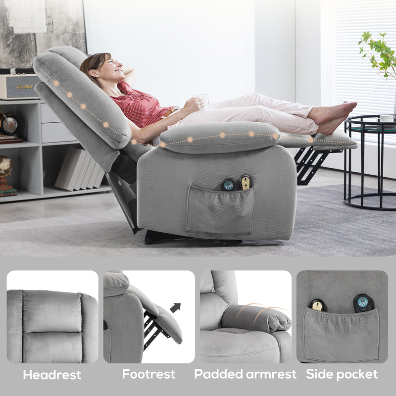 Electric Reclining Massage Armchair with Remote and Lift Assist for Home Comfort Grey