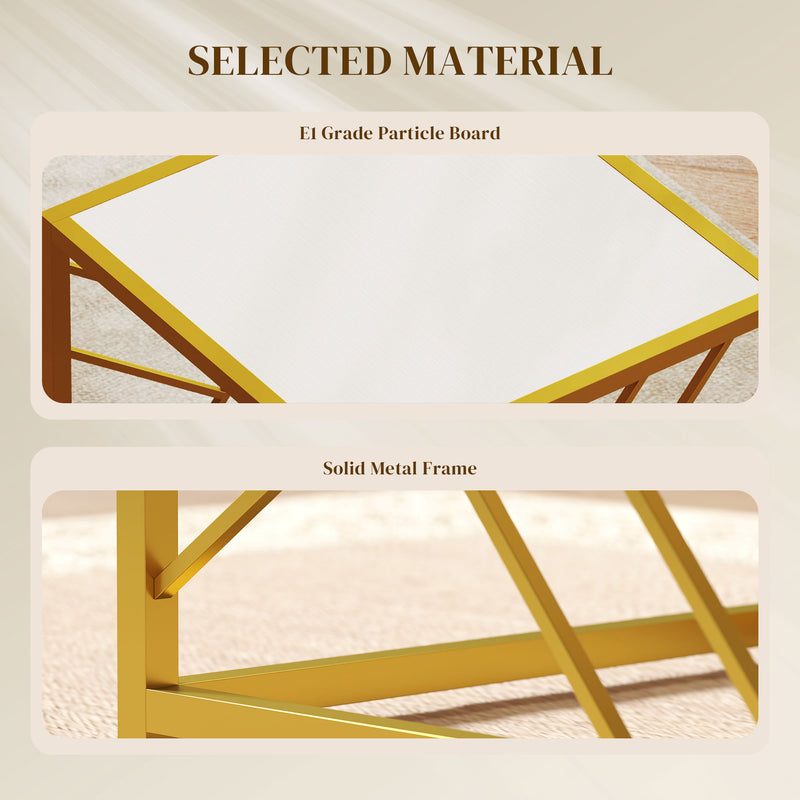 Coffee Tables, Nesting Coffee Tables for Living Room Set of 3 - Gold Metal Frame & White Tops
