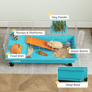Small Animal Cage with Deep Base and Easy Access Doors for Rabbits and Guinea Pigs Blue AOSOM