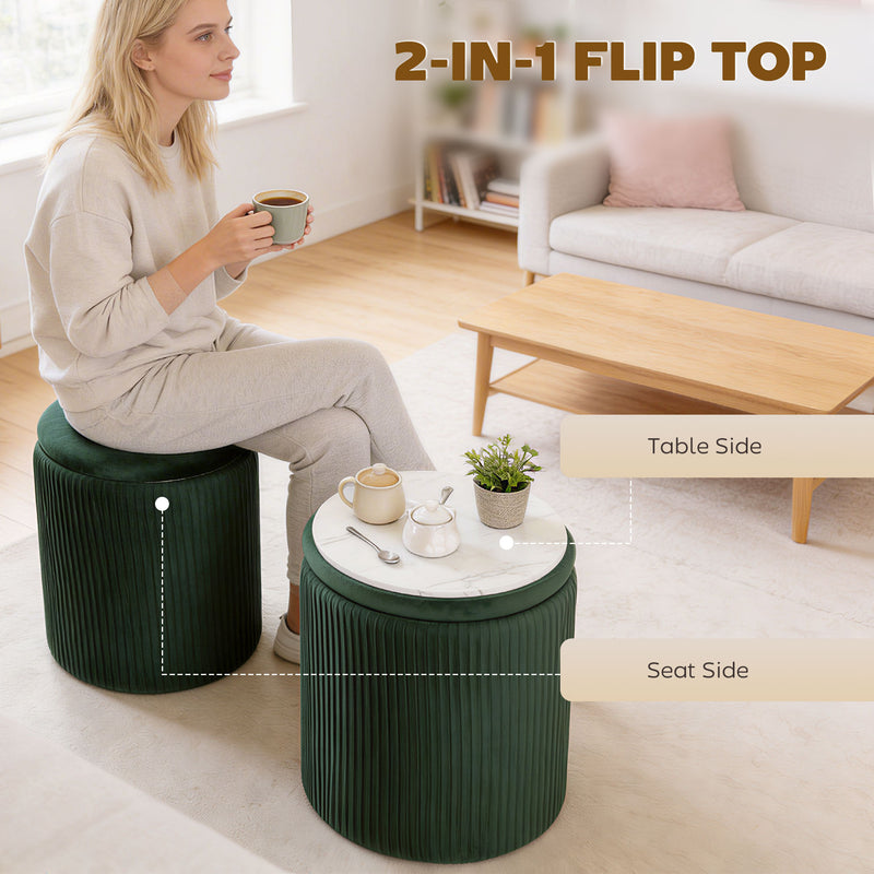 Ottoman Storage Bench with Reversible Coffee Table Lid and Hidden Compartment Dark Green