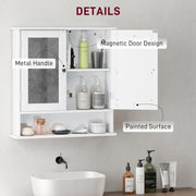 White Wall Mounted Bathroom Cabinet With Mirror And Adjustable Shelves For Storage