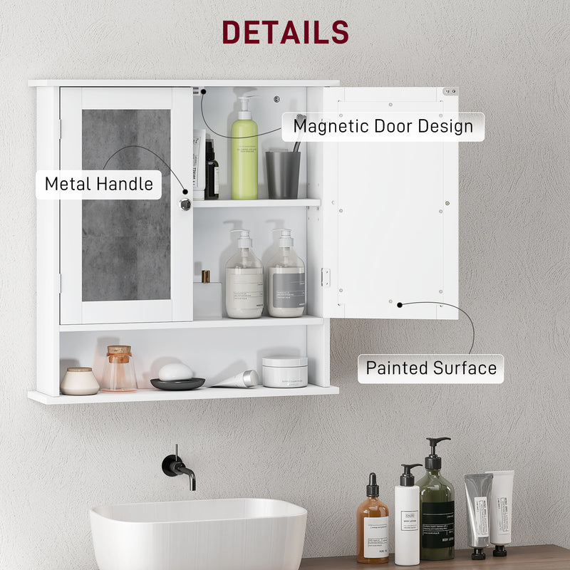 White Wall Mounted Bathroom Cabinet With Mirror And Adjustable Shelves For Storage