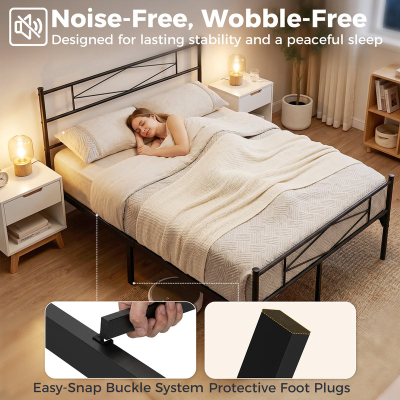 Double Bed Frame with Underbed Storage and Sturdy Steel Support Black