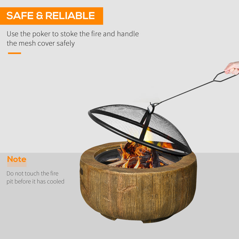 Garden Fire Pit with Spark Guard and Handles for Safe Outdoor Heating Light Brown AOSOM