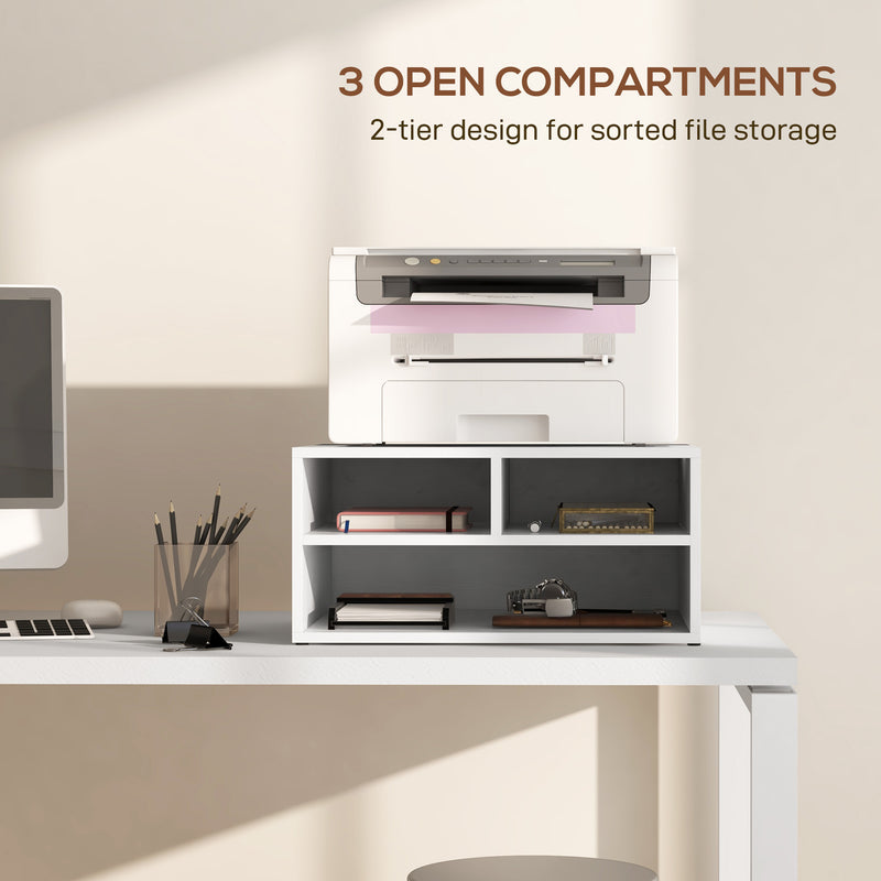 Three Compartment Printer Storage Cabinet With Adjustable Shelves For Home Office White AOSOM