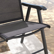 Set of 4 Foldable Metal Garden Chairs Outdoor Patio Dining Seats Charcoal Grey by Outsunny