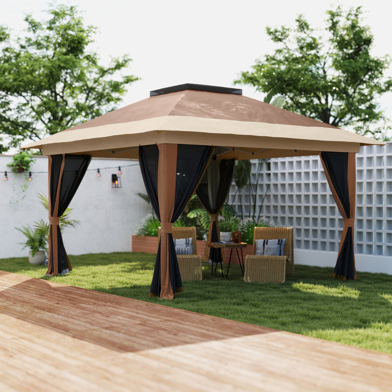 Brown 3.6 x 3.6m Pop Up Garden Gazebo with Mesh Sides for Outdoor Events by Outsunny