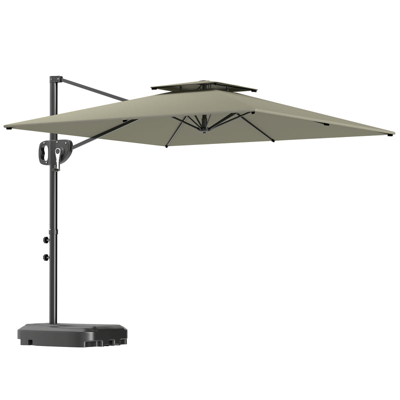 Light Grey 3m Square Hanging Cantilever Garden Umbrella with Weighted Base by Outsunny