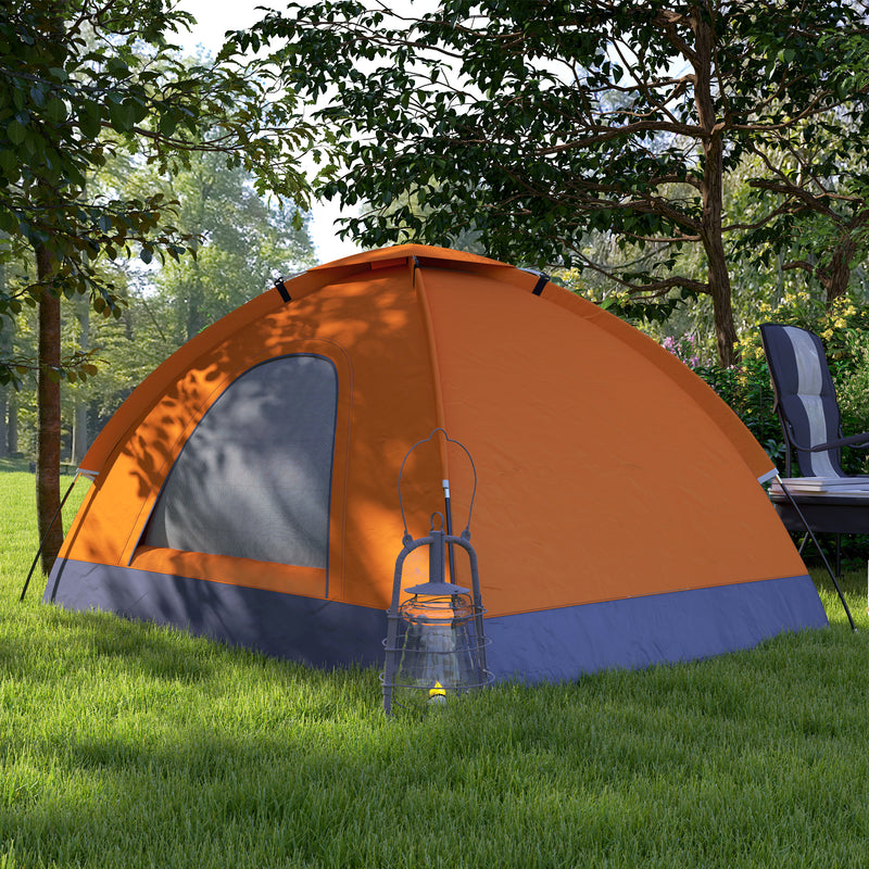 2 Person Camping Tent with Quick Setup and Mesh Windows for Fresh Air Orange