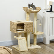 Cat Tree with Multi Level Scratching Posts and Hammock for Indoor Cats Brown and Beige AOSOM