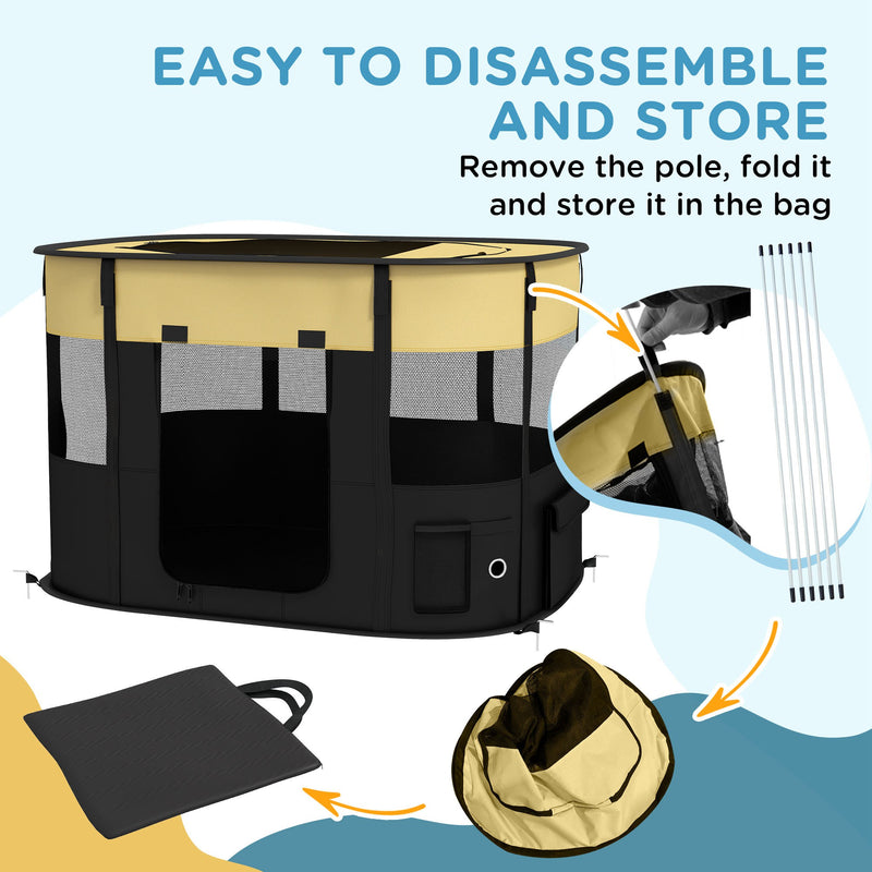 Foldable Portable Dog Playpen with Storage Bag and Ground Stakes for Travel Use Yellow