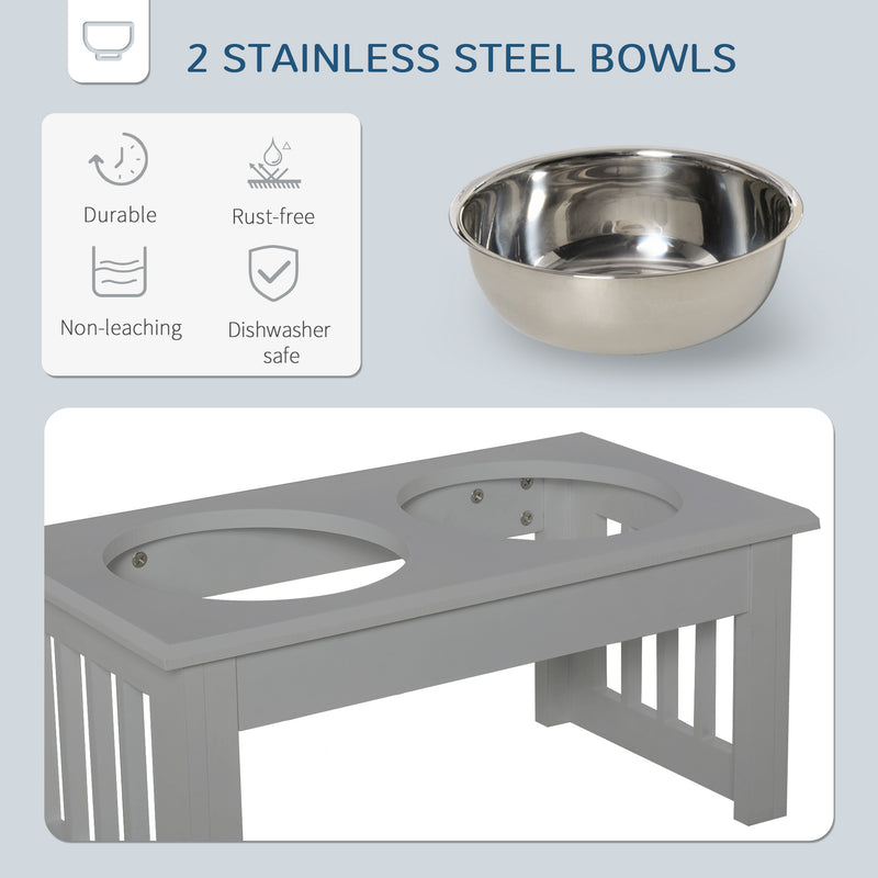 Raised Dog Bowl Stand with Stainless Steel Dishes for Small Dogs Supports Healthy Eating, Grey