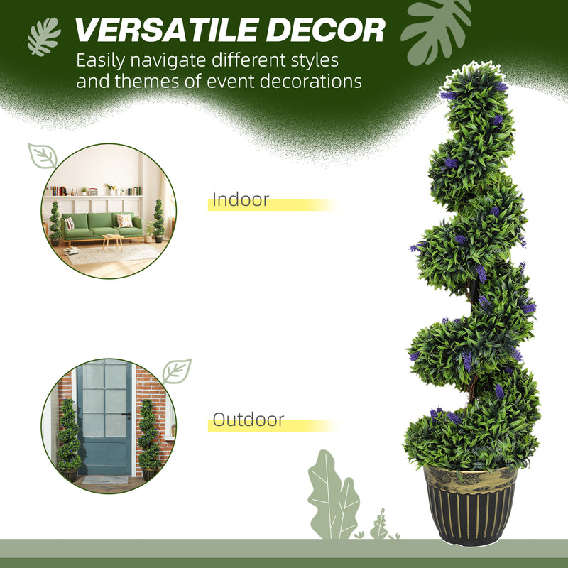 Set of 2 Artificial Boxwood Spiral Topiary Trees with Lavender in Pots 115cm by HOMCOM