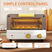 White 12L Mini Toaster Oven With Adjustable Timer and Glass Door For Small Kitchens