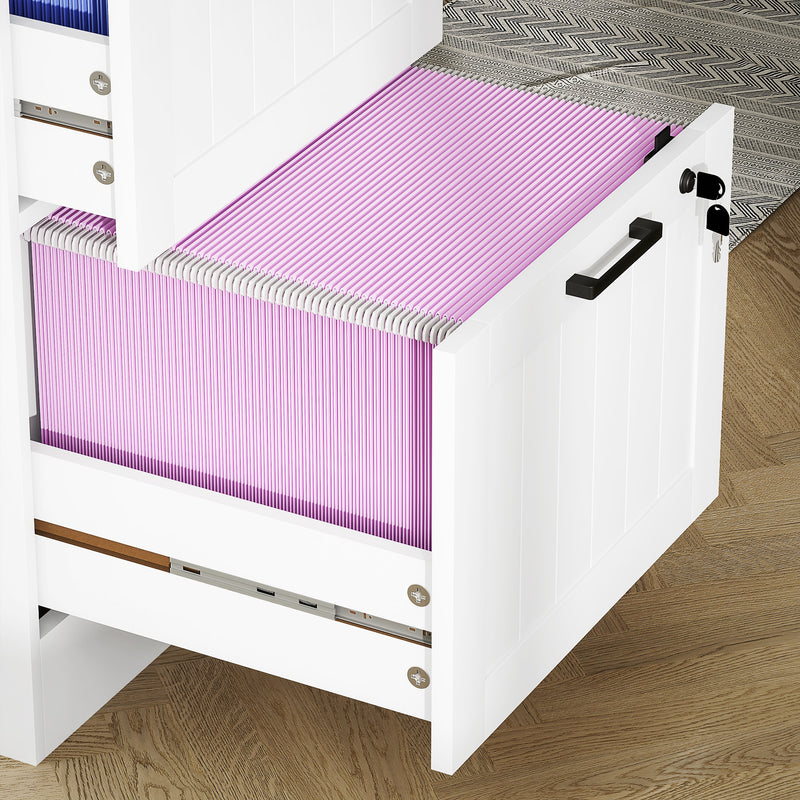 2 Drawer Lockable Filing Cabinet with Adjustable A4 File Bars for Office Storage White
