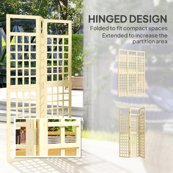 3 Panel Wooden Garden Privacy Screen Foldable Freestanding Outdoor Trellis by Outsunny