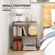 Slim S Shaped Side Table with 3 Storage Shelves Ideal for Small Spaces Rustic Brown